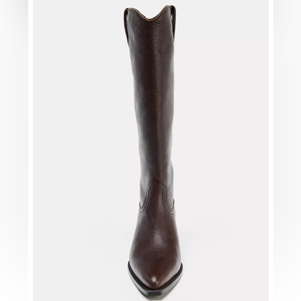ZARA Leather Tall Pull-on Cowboy Boots. Size 10. New - Picture 6 of 16